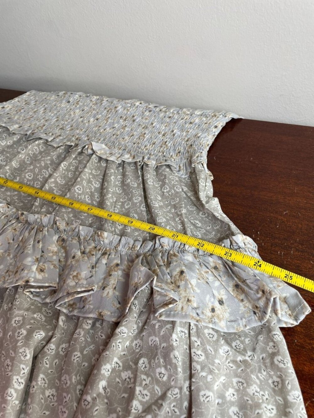 Easel Cream Floral Smocked Mini Dress SZ L Cottagecore Fairy Romantic - Picture 9 of 11
